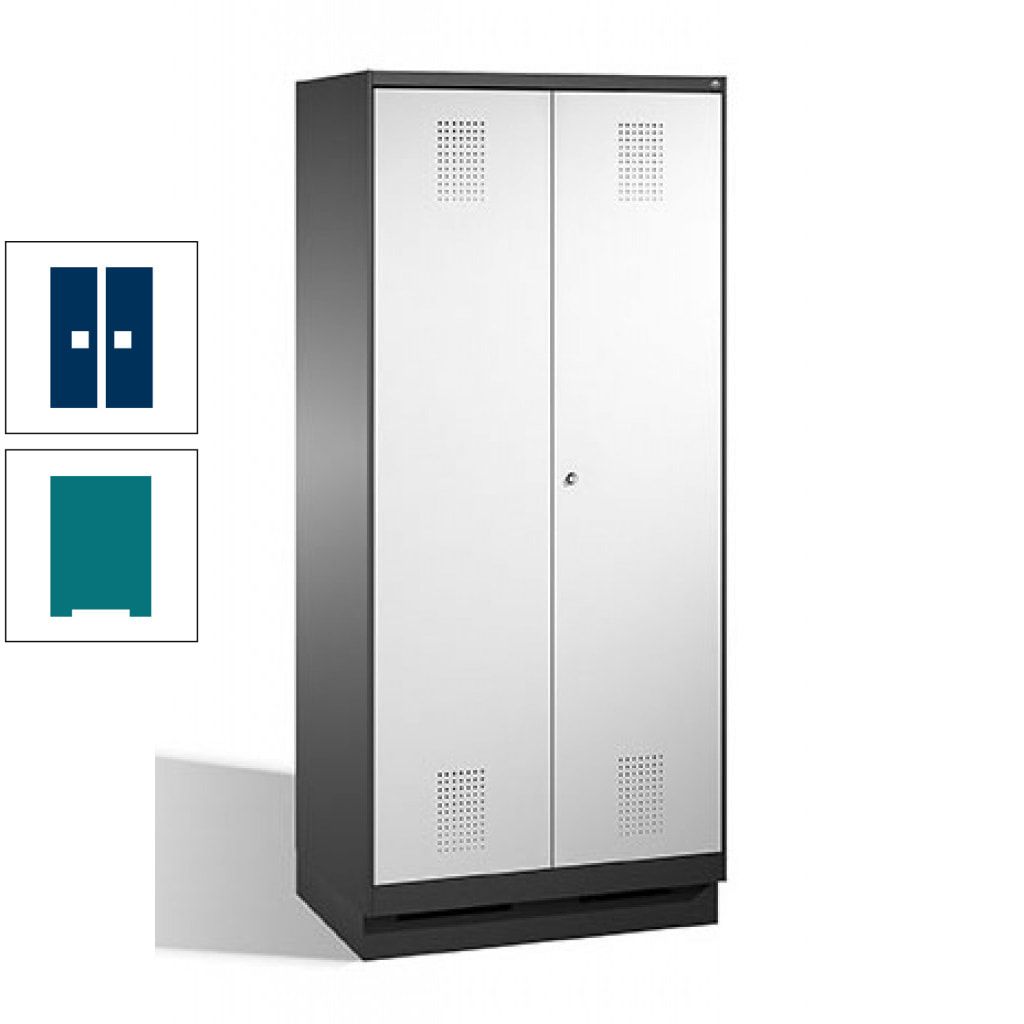 Doppel-Spind, Doppeltüren, Garderobenschrank mit Sockel, 2 Abteile a 400 mm, Korpus anthrazitgrau, Tür anthrazitgrau, 1.800 x 800 x 500 mm (HxBxT)