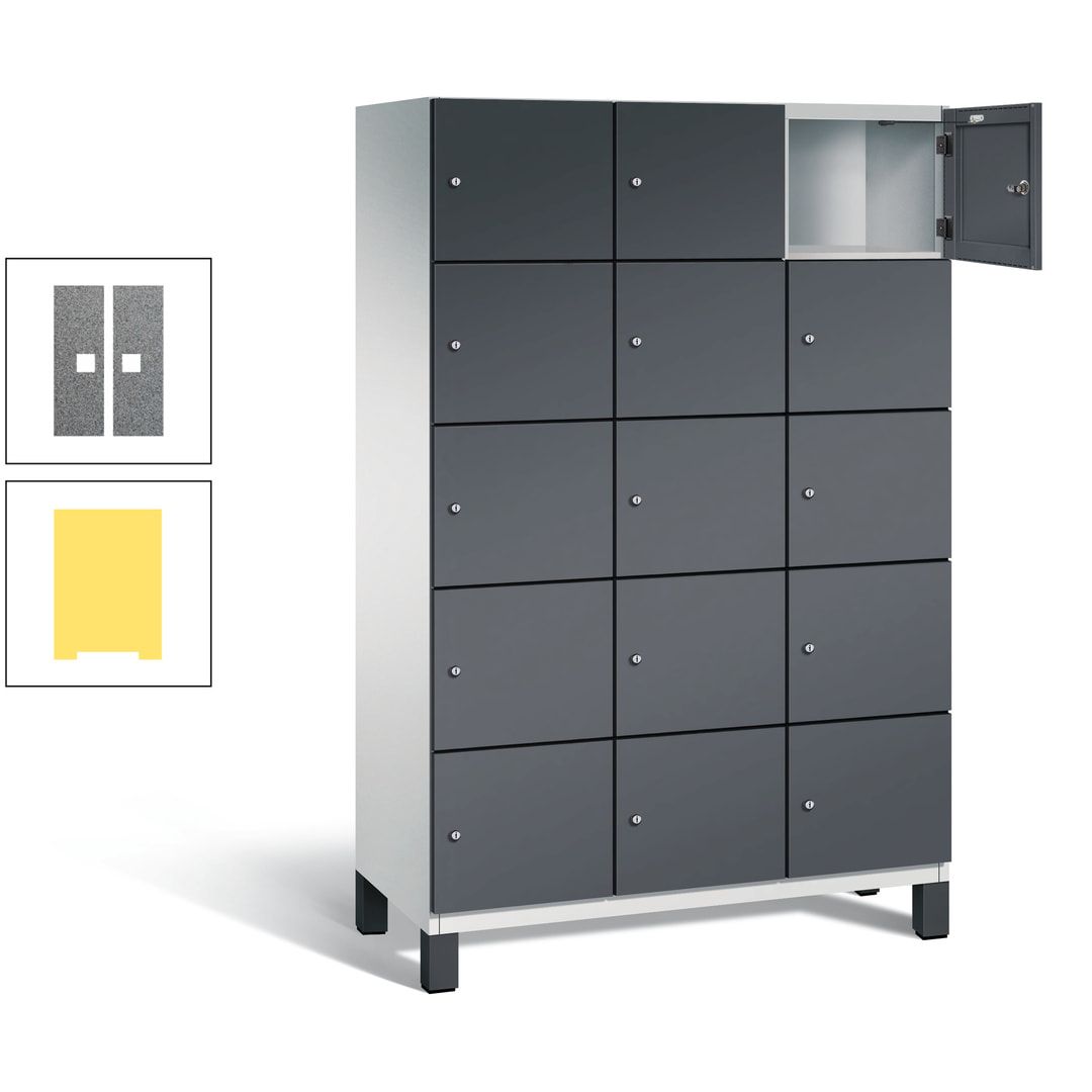 Fächerschrank, Stahlschrank, 15 Fächer, Türöffnungsbegrenzer, Füße, 1.980 x 1.200 x 525 mm (HxBxT), Korpus anthrazitgrau, Front anthrazitgrau