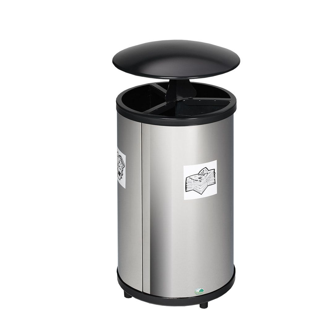Runde Wertstoffstation mit Dach - Edelstahl - Volumen 3 x 30 l