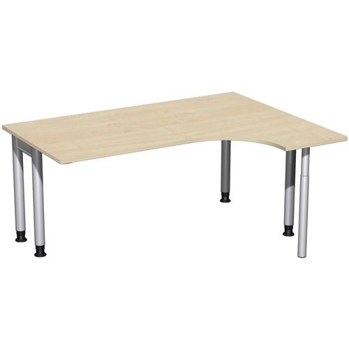 Eckschreibtisch, Ecke rechts, Füße einseitig verkürzt, 4-Fuß Pro, höhenverstellbar, 680-800 x 1.600 x 1.200 mm (HxBxT), Dekor Ahorn
