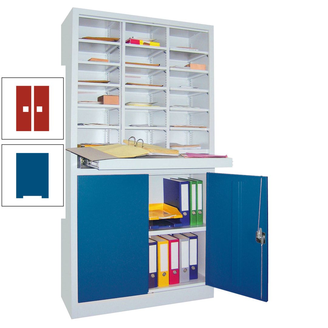 Aktenschrank - Büroschrank mit Sortierstation - 18 Fächer Ordnungsregal - Ausziehboden - 1.950 x 1.000 x 400 mm (HxBxT) - anthrazitgrau