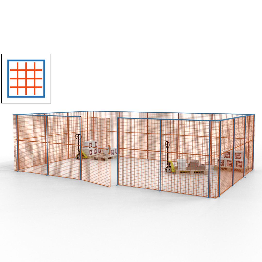 Maschinen Schutzgitter - Hallentrennwand - Sicherheitszaun - Tür - 22 m - 2.200 x 7.900 x 4.900 mm (HxBxT) - enzianblau