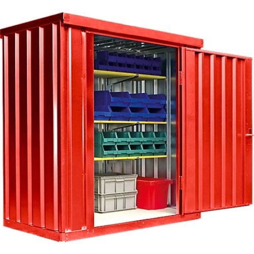 Lagercontainer, Baucontainer, Materialcontainer, Container, Gerätehaus, 2.150 x 2.100 x 1.140 mm (HxBxT), Holzfußboden, montiert, Farbe signalgelb