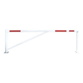 Teleskopschranke, Schlagbaum, anpassbar, weiß, rote Reflektorstreifen, Sperrbreite 3.000 mm - 4.750 mm
