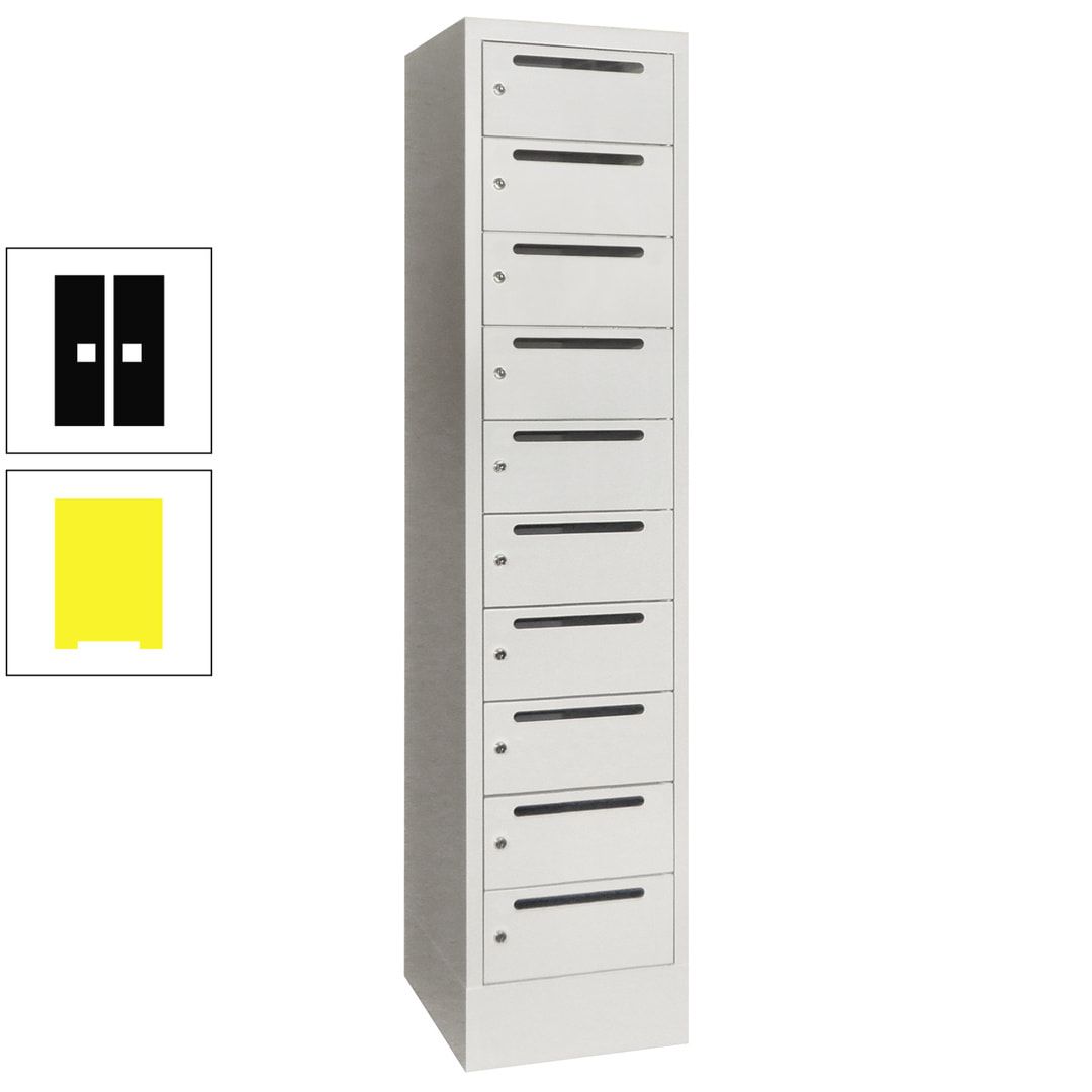 Postverteilerschrank, Schließfachschrank, 1 Abteil a 400 mm, 10 Fächer, 1.850 x 400 x 500 mm (HxBxT), Korpus anthrazitgrau, Front anthrazitgrau