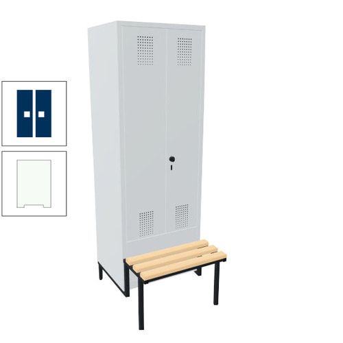 Doppel-Spind, Garderobenschrank, Buche Sitzbank integriert, 2 Abteile a 400 mm, Korpus anthrazitgrau, Tür anthrazitgrau, 1.850 x 800 x 815 mm (HxBxT)