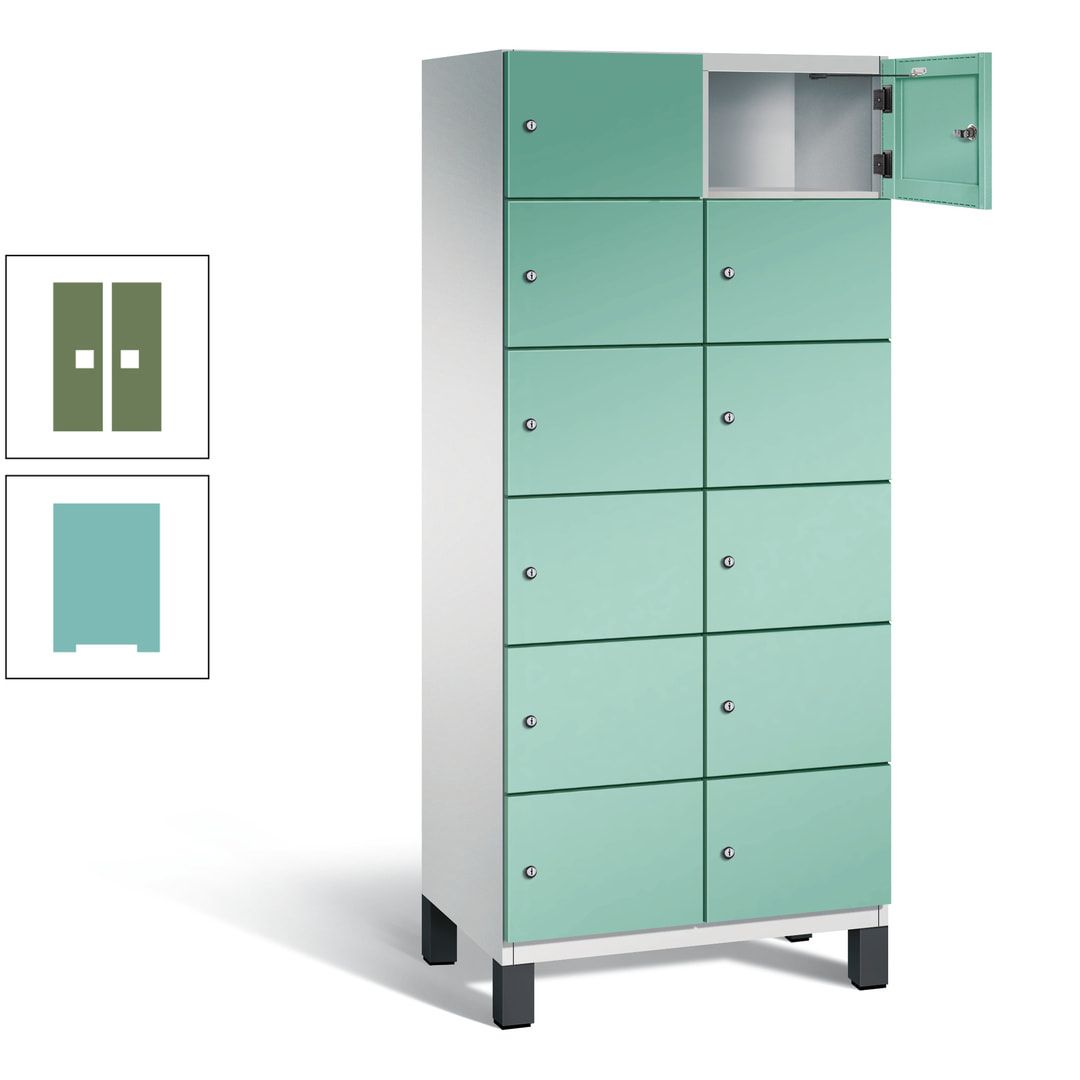 Fächerschrank, Stahlschrank, 12 Fächer, Türöffnungsbegrenzer, Füße, 1.980 x 800 x 525 mm (HxBxT), Korpus anthrazitgrau, Front anthrazitgrau