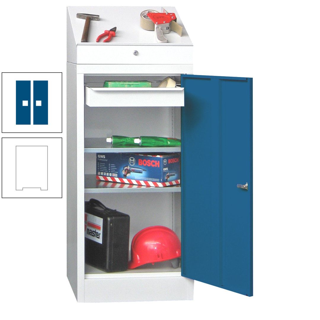 Stehpult mit Schrank - Vollblechtür - 1 Einlegeboden, 1 Ausziehboden, 1 Schublade - 1.270x500x500 mm (HxBxT) - anthrazitgrau