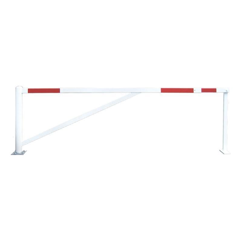 Teleskopschranke, Schlagbaum, anpassbar, weiß, rote Reflektorstreifen, Sperrbreite 3.000 mm - 4.750 mm