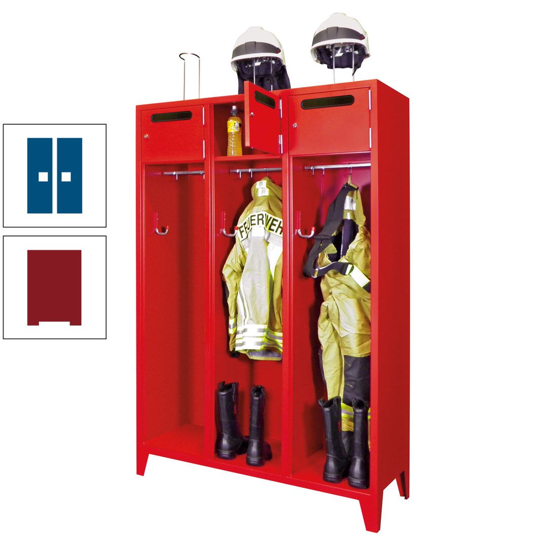 Feuerwehrschrank - 3 Abteile - Ablagefach mit Tür, Einwurfschlitz - 2.100 x 1.230 x 500 mm (HxBxT) - anthrazitgrau