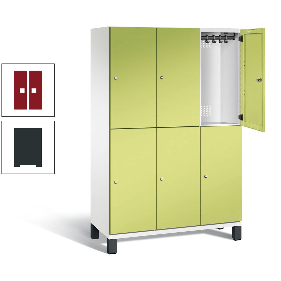 Fächerschrank, Stahlschrank, doppelstöckig, 6 Fächer, Füße, Korpus anthrazitgrau, Tür anthrazitgrau, 1.980 x 1.200 x 525 mm (HxBxT)