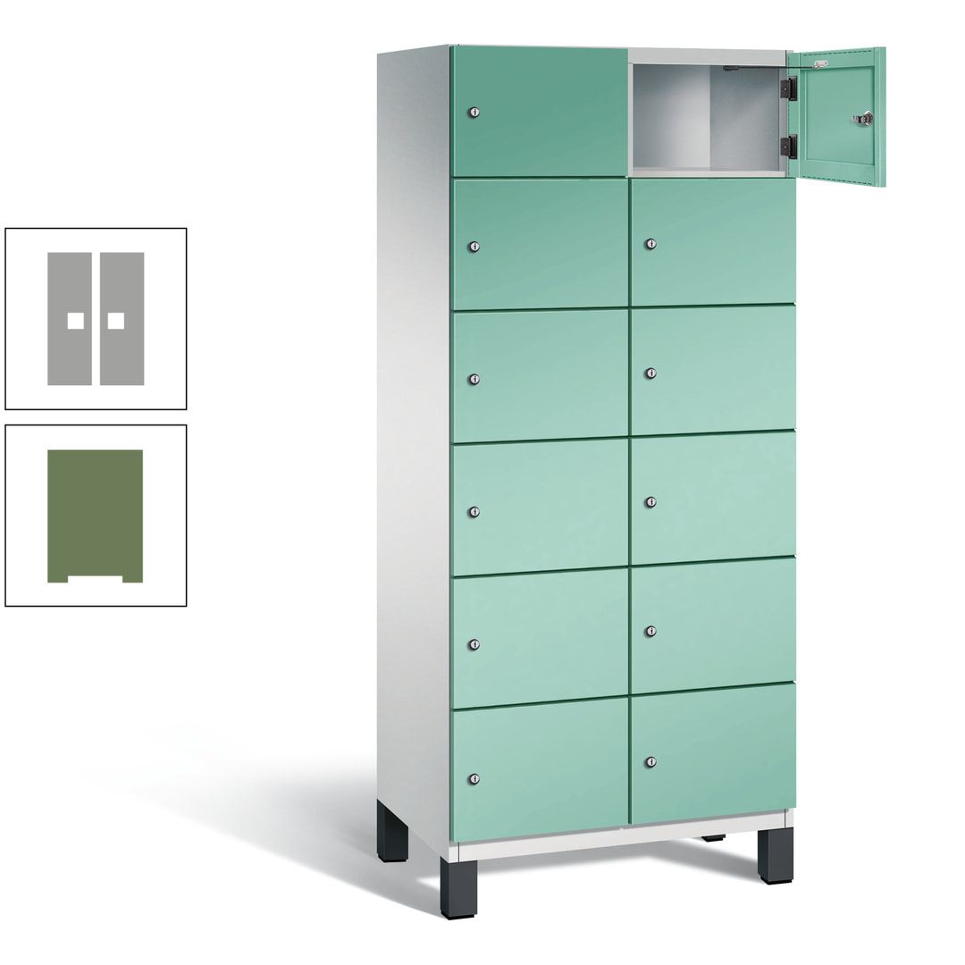Fächerschrank, Stahlschrank, 12 Fächer, Türöffnungsbegrenzer, Füße, 1.980 x 800 x 525 mm (HxBxT), Korpus anthrazitgrau, Front anthrazitgrau