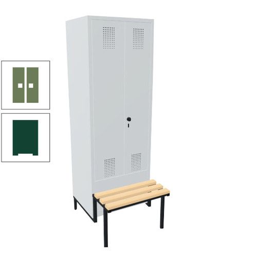 Doppel-Spind, Garderobenschrank, Buche Sitzbank integriert, 2 Abteile a 400 mm, Korpus anthrazitgrau, Tür anthrazitgrau, 1.850 x 800 x 815 mm (HxBxT)
