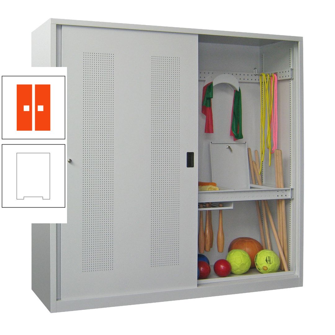 Ballschrank - Schiebetüren mit Lochfeld - Trennwand - 1.950x2.000x600 mm (HxBxT) - anthrazitgrau