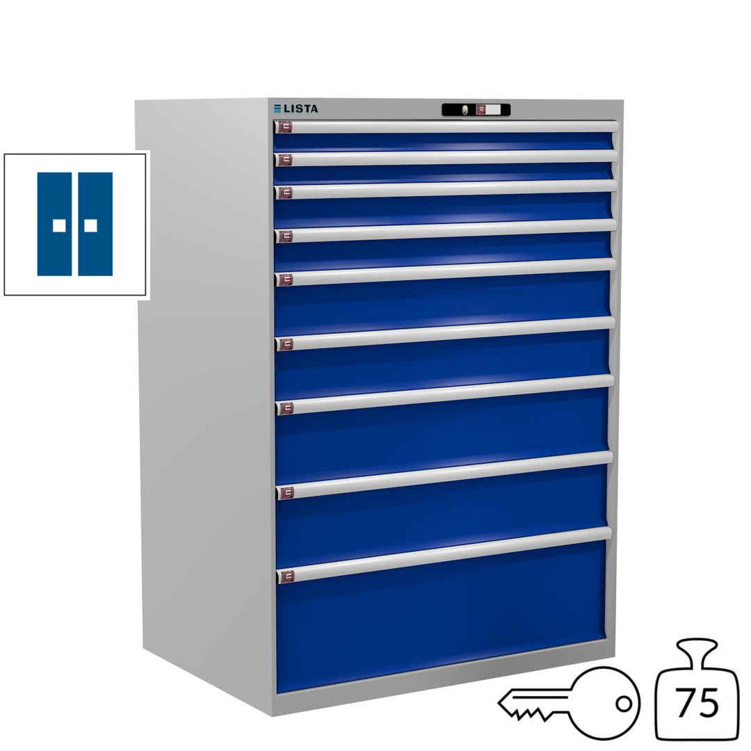 Lista Schubladenschrank - 12.550.010 - 1.450x1.023x725 mm (HxBxT) - 9 Schubladen - 200 kg - Key Lock - lichtblau (RAL 5012)