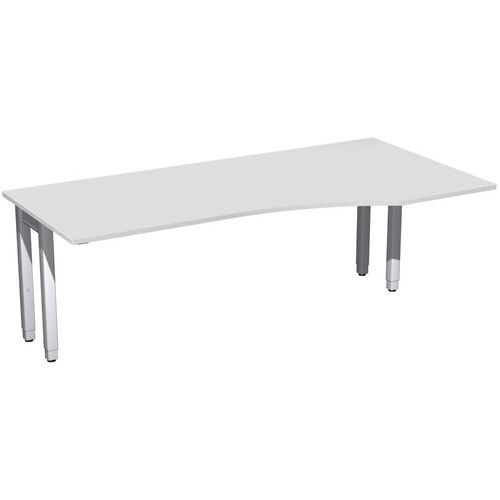 Eckschreibtisch, Ecke rechts, Füße einseitig verkürzt, 4-Fuß Quadrat Pro, höhenverstellbar, 680-800 x 1.600 x 1.000 mm (HxBxT), Dekor Ahorn