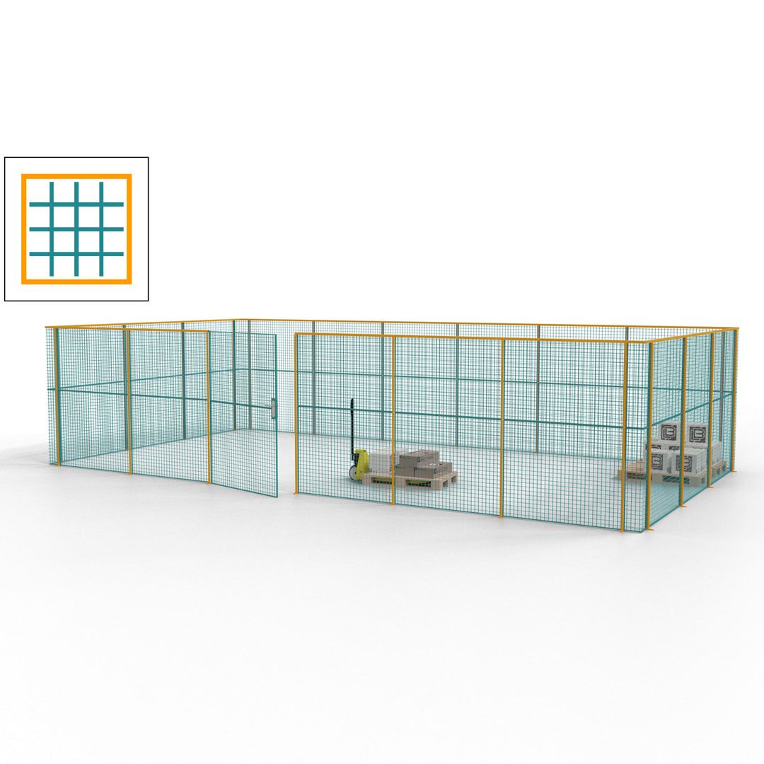 Maschinen Schutzgitter - Hallentrennwand - Sicherheitszaun - Tür - 27 m - 2.200 x 9.400 x 4.900 mm (HxBxT) - enzianblau