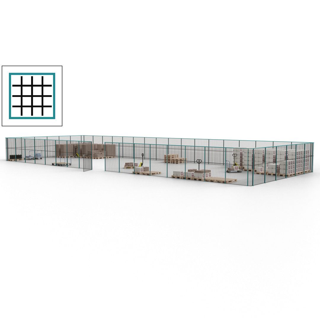 Maschinen Schutzgitter - Hallentrennwand - Sicherheitszaun - Tür - 69 m - 2.200 x 19.900 x 15.400 mm (HxBxT) - enzianblau