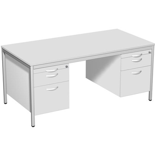 Schreibtisch 4-Fuß Eco - zwei Hängecontainer - 6 Schubfächer - abschließbar - 720 x 1.600 x 800 mm (HxBxT) - Gestell lichtgrau - Dekor Ahorn