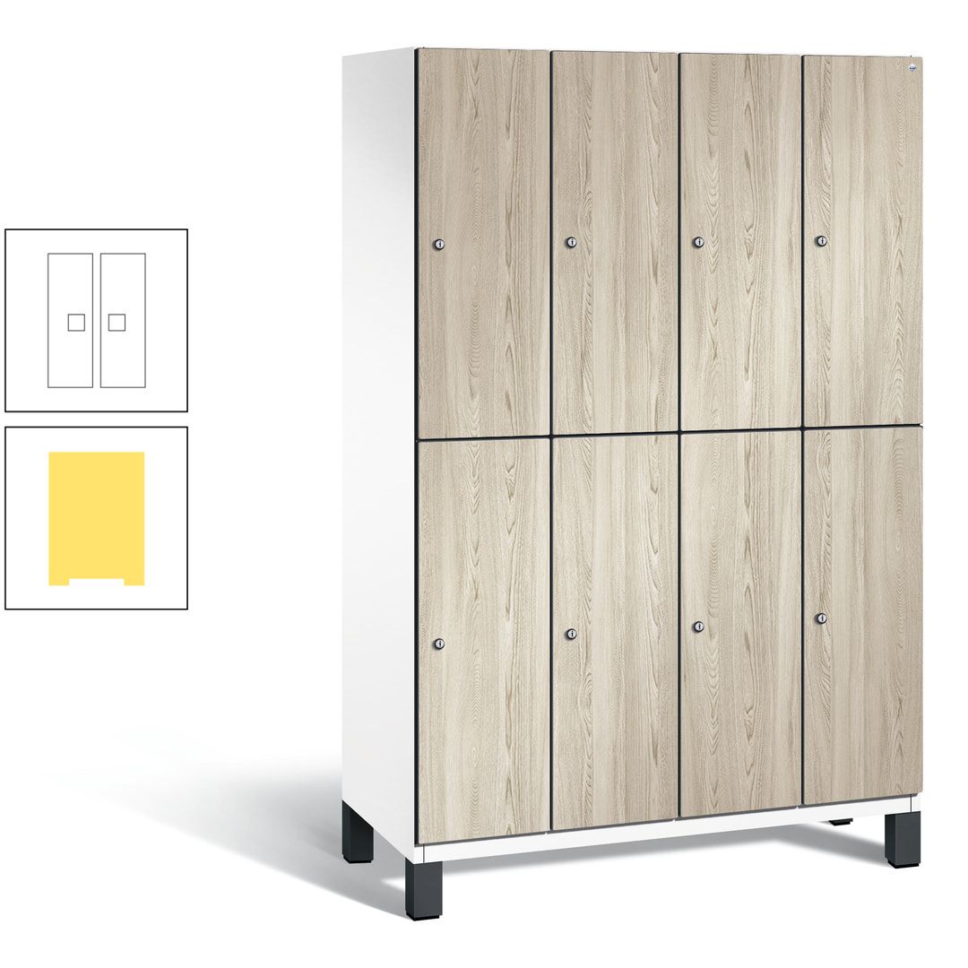 Fächerschrank, Garderobenschrank, mit Füßen, 4 Abteile, 1.980 x 1.200 x 525 mm (HxBxT), Korpus anthrazitgrau, Tür Donau-Ahorn