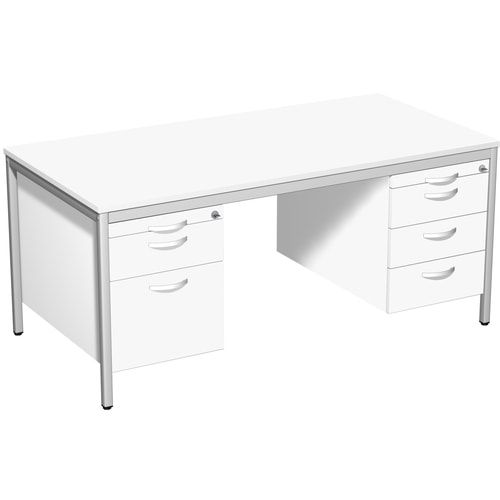 Schreibtisch 4-Fuß Eco - zwei Hängecontainer - 7 Schubfächer - abschließbar - 720 x 1.600 x 800 mm (HxBxT) - Gestell lichtgrau - Dekor Ahorn