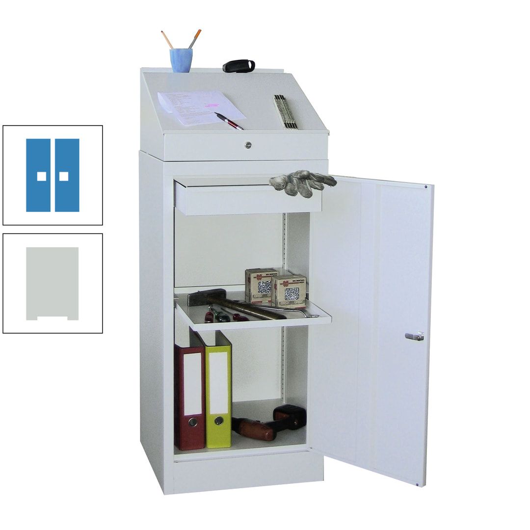 Stehpult mit Schrank - Vollblechtür - Zylinderschloss - 1 Einlegeboden, 1 Schublade - 1.270x500x500 mm (HxBxT) - anthrazitgrau