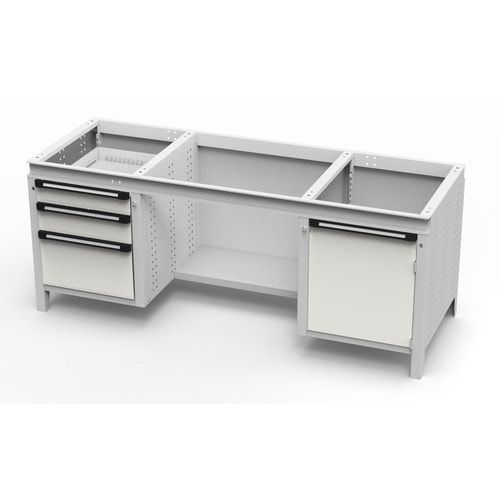 OTTOKIND Werkbank - bündige Arbeitsplatte - 850 x 1.695 x 750 mm (HxBxT) - 3 Schubladen - 1 Schrank - lichtgrau