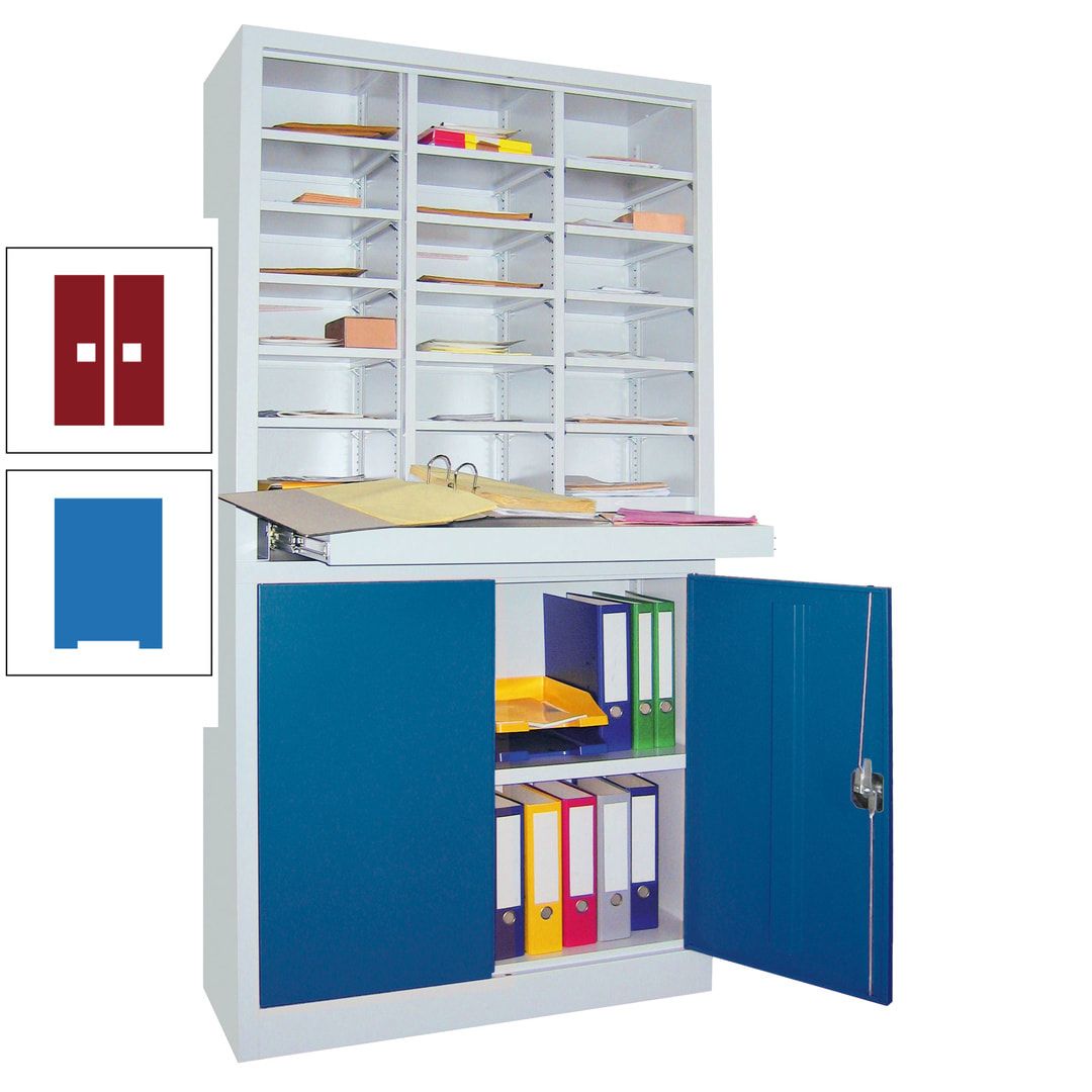 Aktenschrank - Büroschrank mit Sortierstation - 18 Fächer Ordnungsregal - Ausziehboden - 1.950 x 1.000 x 400 mm (HxBxT) - anthrazitgrau