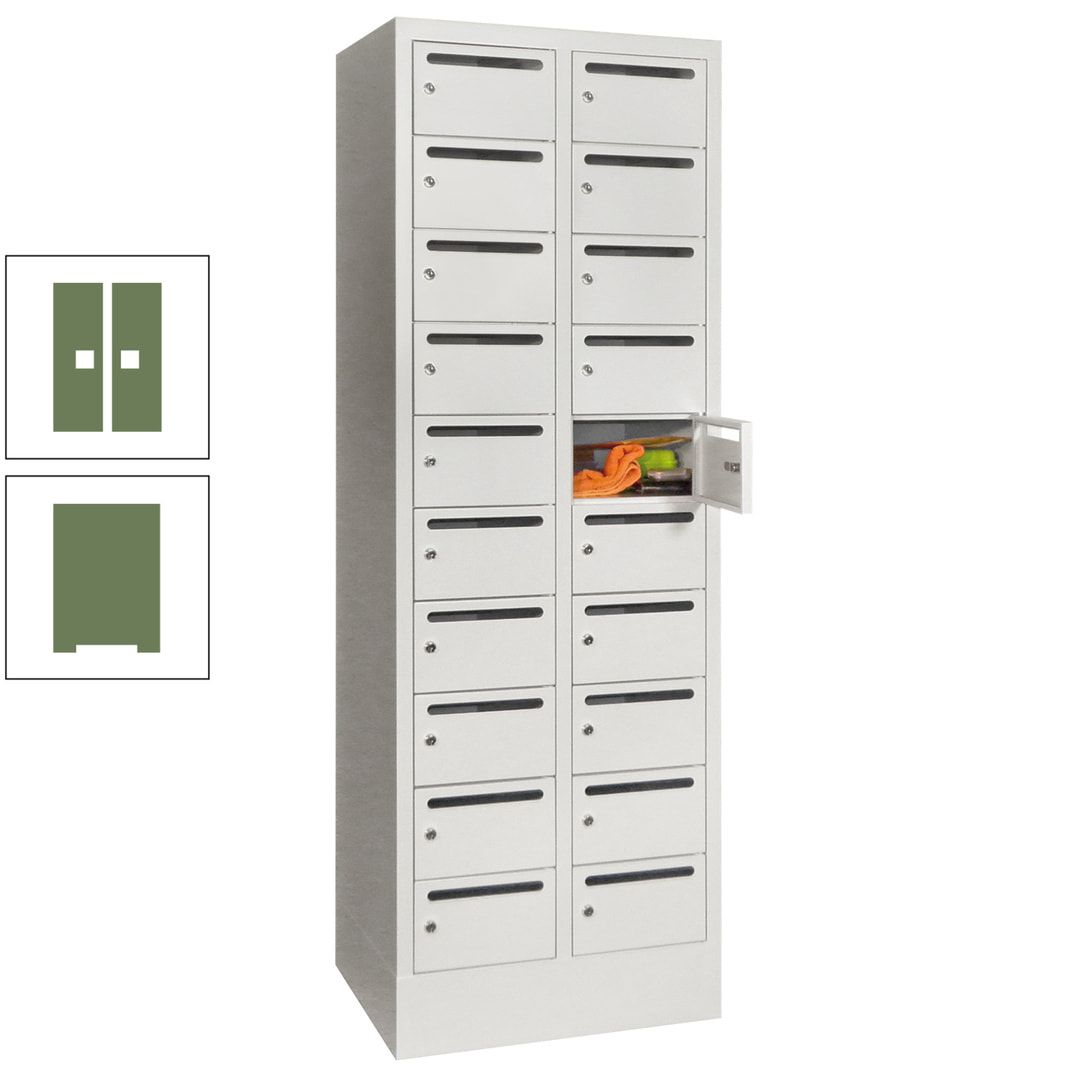 Postverteilerschrank, Schließfachschrank, 2 Abteile a 300 mm, 20 Fächer, 1.850 x 600 x 500 mm (HxBxT), Korpus anthrazitgrau, Front anthrazitgrau