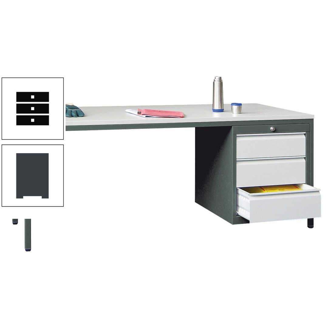 Meisterschreibtisch - 3 Schubladen 150 / 175 mm - 720 x 1.700 x 800 mm (HxBxT) - anthrazitgrau