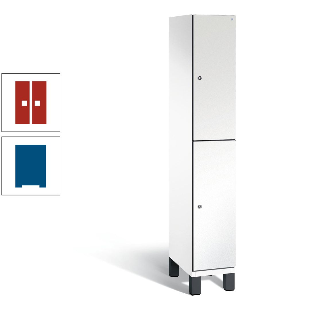 Fächerschrank, Stahlschrank, doppelstöckig, 2 Fächer, Füße, Korpus anthrazitgrau, Tür anthrazitgrau, 1.980 x 300 x 525 mm (HxBxT)