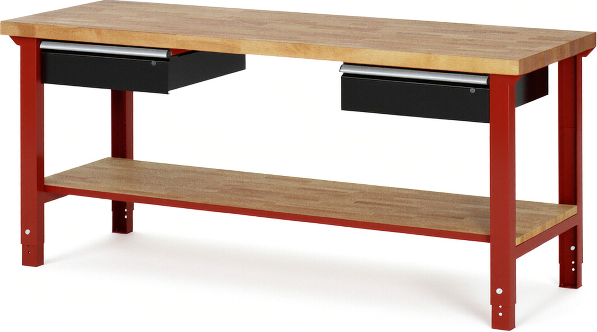 Werkbank mit Ablage - 2 Schubladen - 150:2 - höhenverstellbar 790 - 1.140 mm - 2.000 x 700 mm (BxT) - 750 kg - Buche - Anthrazitgrau