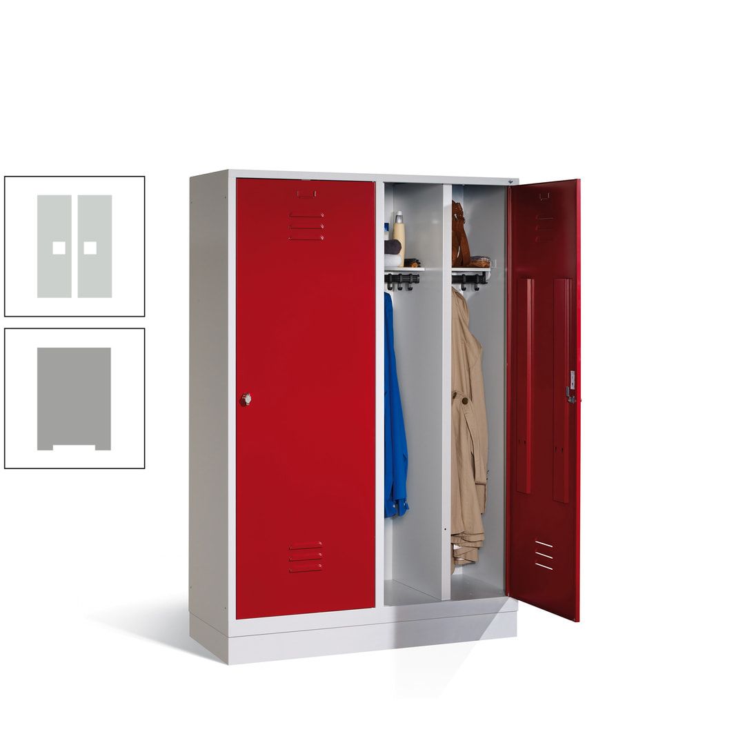 Doppel-Spind mit Großtüren, Garderobenschrank mit Sockel, 4 Abteile a 300 mm, Korpus anthrazitgrau, Tür anthrazitgrau, 1.800 x 1.190 x 500 mm (HxBxT)