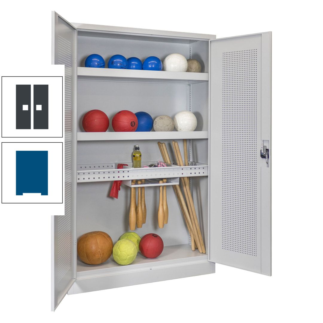 Sportschrank - Lochfeldtüren - Variante 2 - 1.950x1.200x500 mm (HxBxT) - anthrazitgrau