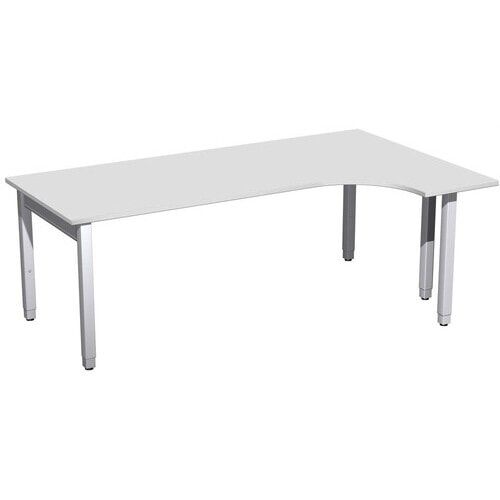 Eckschreibtisch, Ecke rechts, Füße einseitig verkürzt, 4-Fuß Quadrat Pro, höhenverstellbar, 680-800 x 1.600 x 1.200 mm (HxBxT), Dekor Ahorn
