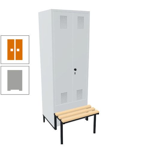 Doppel-Spind, Garderobenschrank, Buche Sitzbank integriert, 2 Abteile a 400 mm, Korpus anthrazitgrau, Tür anthrazitgrau, 1.850 x 800 x 815 mm (HxBxT)