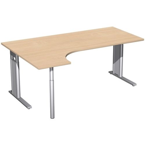 Eckschreibtisch, Ecke links, Füße einseitig verkürzt, C-Fuß Pro, höhenverstellbar, 680-820 x 1.600 x 1.200 mm (HxBxT), Dekor Ahorn