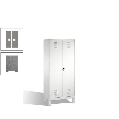 Doppel-Spind, Doppeltüren, Garderobenschrank mit Füßen, 2 Abteile a 400 mm, Korpus anthrazitgrau, Tür anthrazitgrau, 1.850 x 800 x 500 mm (HxBxT)