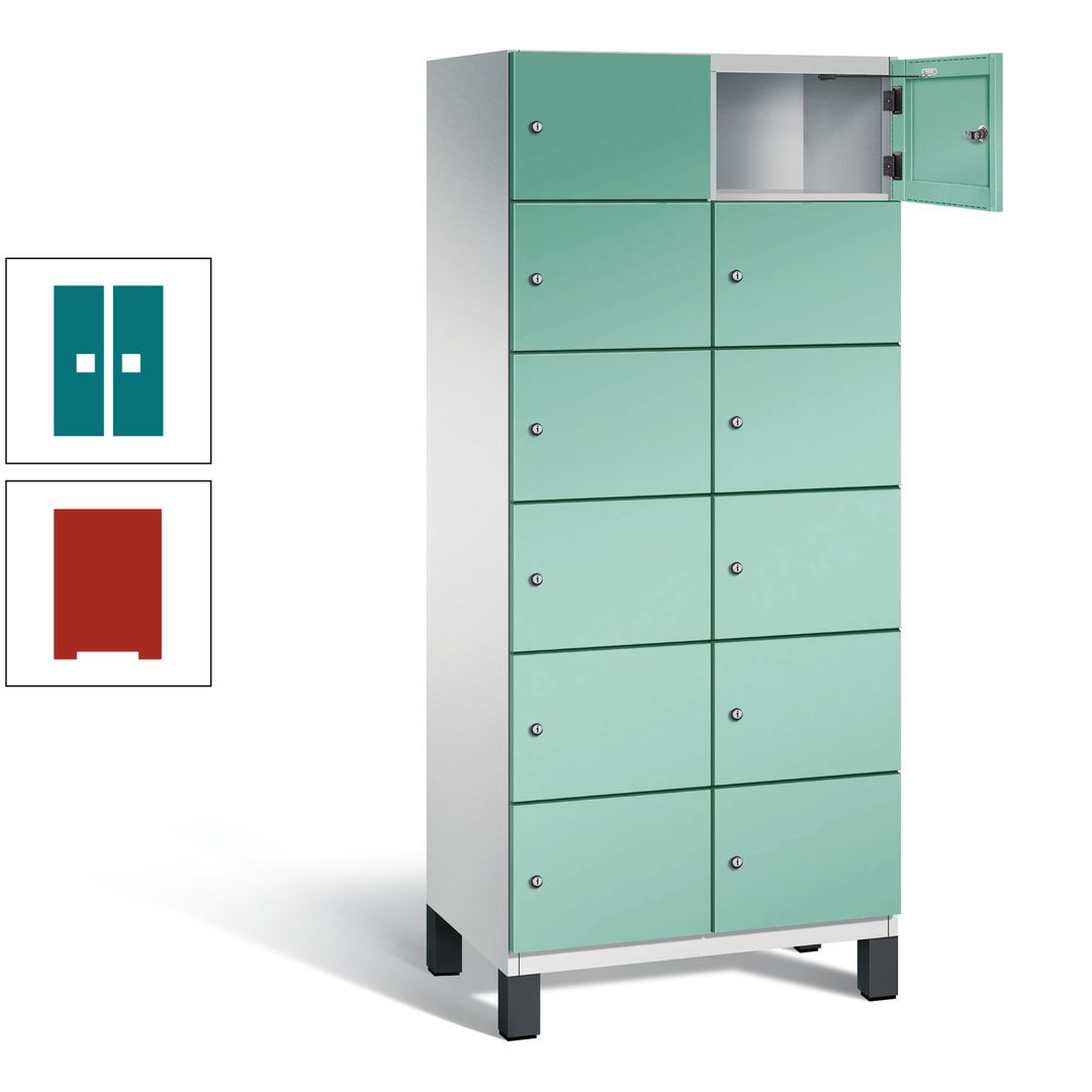 Fächerschrank, Stahlschrank, 12 Fächer, Türöffnungsbegrenzer, Füße, 1.980 x 800 x 525 mm (HxBxT), Korpus anthrazitgrau, Front anthrazitgrau