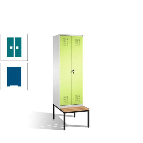 Doppel-Spind, Garderobenschrank, Buche Sitzbank untergebaut, 2 Abteile a 300 mm, Korpus anthrazitgrau, Tür anthrazitgrau, 2.090 x 600 x 815 mm (HxBxT)