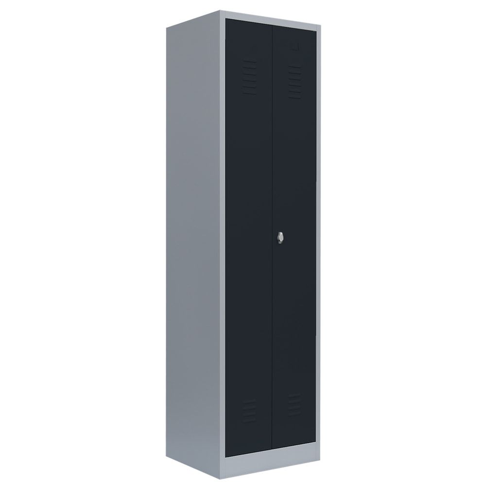 Mehrzweckschrank, Garderobenschrank, 2 Abteile, 6 Fächer, 1.800 x 500 x 500 mm (HxBxT), Kleiderstange, Stahl, Korpus: lichtgrau, Front: anthrazitgrau