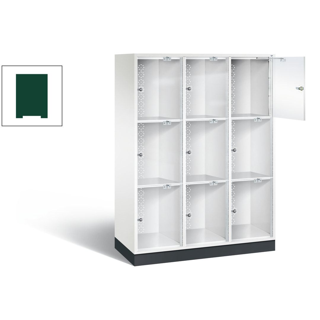 Schließfachschrank, Fächerschrank mit Türen aus Acrylglas, 2 Abteile, 6 Fächer, Zylinderschloss, 1.750 x 1.220 x 500 mm (HxBxT), Korpus anthrazitgrau