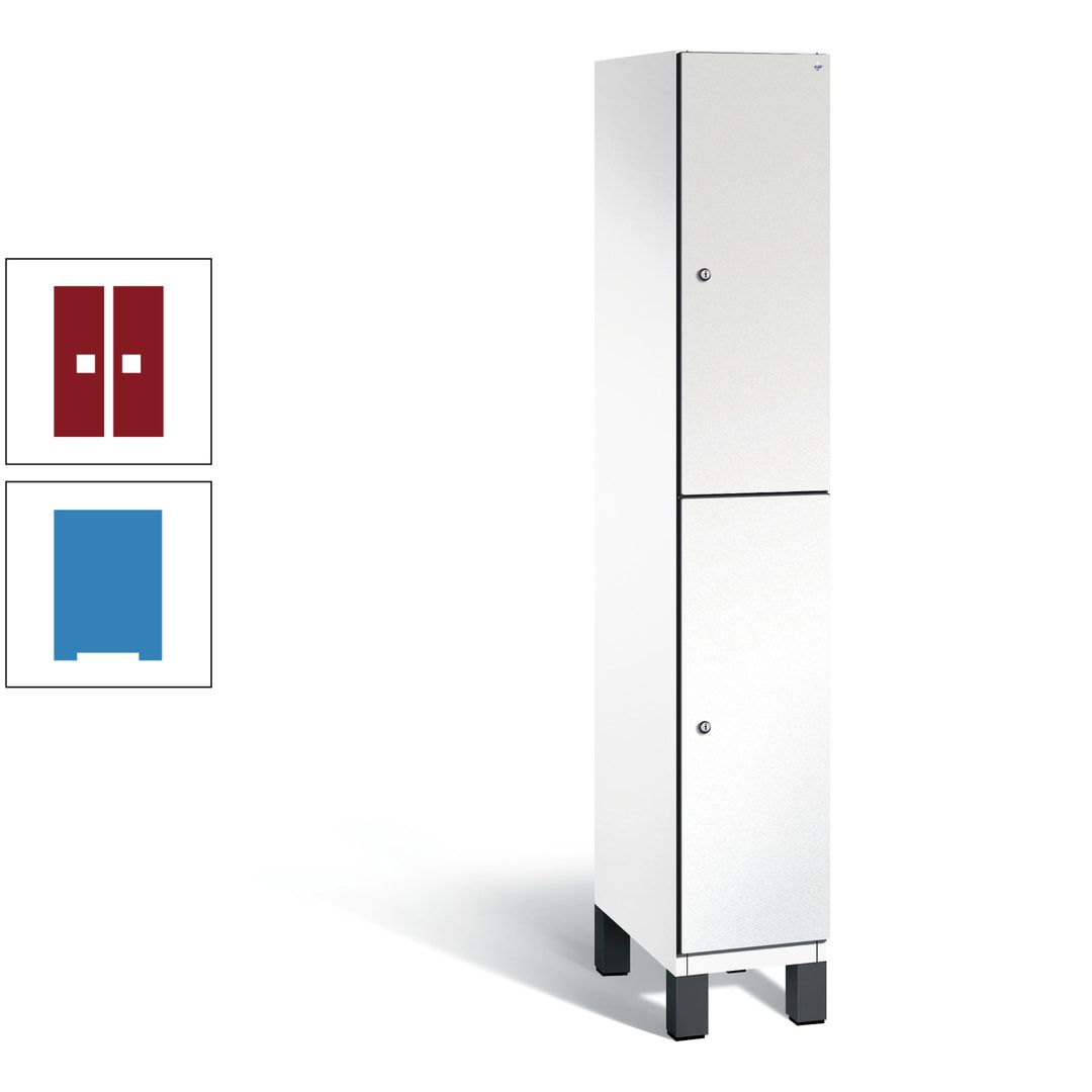 Fächerschrank, Stahlschrank, doppelstöckig, 2 Fächer, Füße, Korpus anthrazitgrau, Tür anthrazitgrau, 1.980 x 300 x 525 mm (HxBxT)