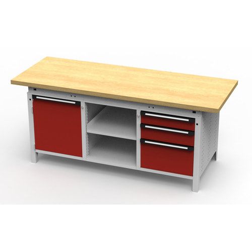OTTOKIND Werkbank - bündige Arbeitsplatte - 850 x 1.695 x 750 mm (HxBxT) - 3 Schubladen - 1 Schrank - 2 Ablageböden - lichtgrau / anthrazitgrau