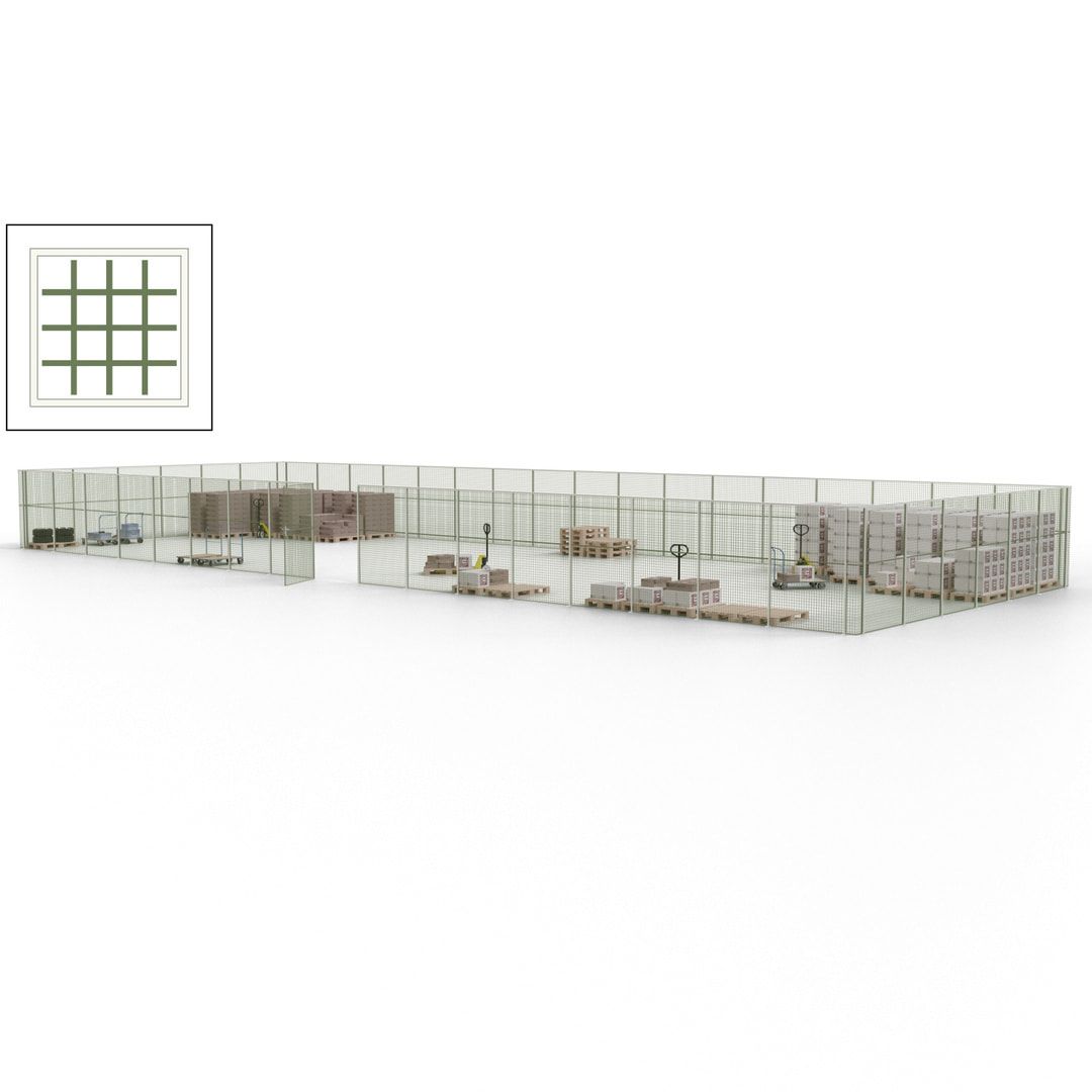 Maschinen Schutzgitter - Hallentrennwand - Sicherheitszaun - Tür - 69 m - 2.200 x 19.900 x 15.400 mm (HxBxT) - enzianblau