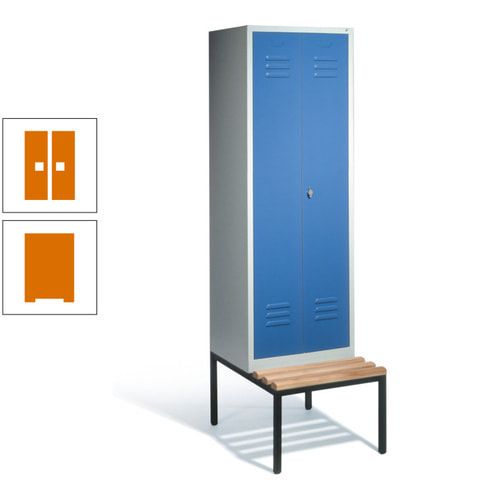 Doppel-Spindschrank, Buche Sitzbank untergebaut, 2 Abteile a 300 mm, Korpus lichtgrau, Tür anthrazitgrau, 2.090 x 610 x 815 mm (HxBxT)