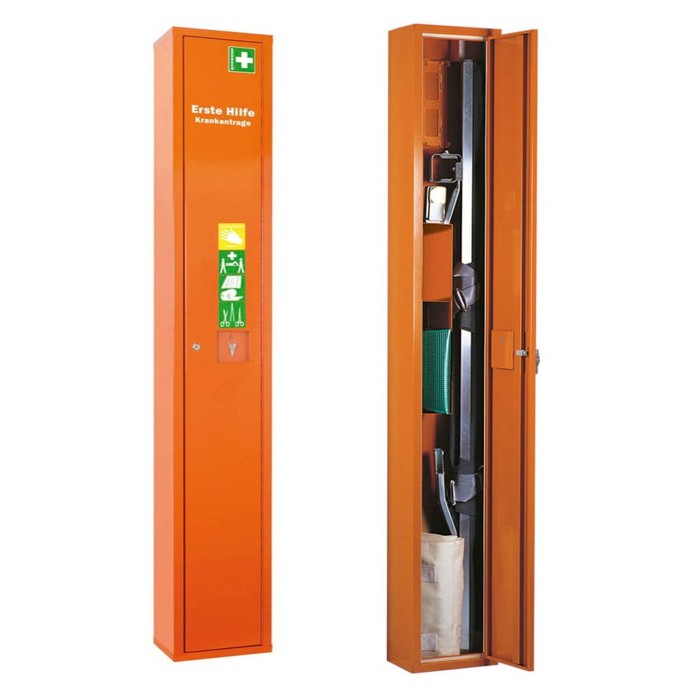 Medizinschrank, Erste Hilfe Schrank, für Krankentrage und Erste Hilfe Koffer, ohne Inhalt, Notfallschlüsselfach, 2.000 x 300 x 200 mm (HxBxT)