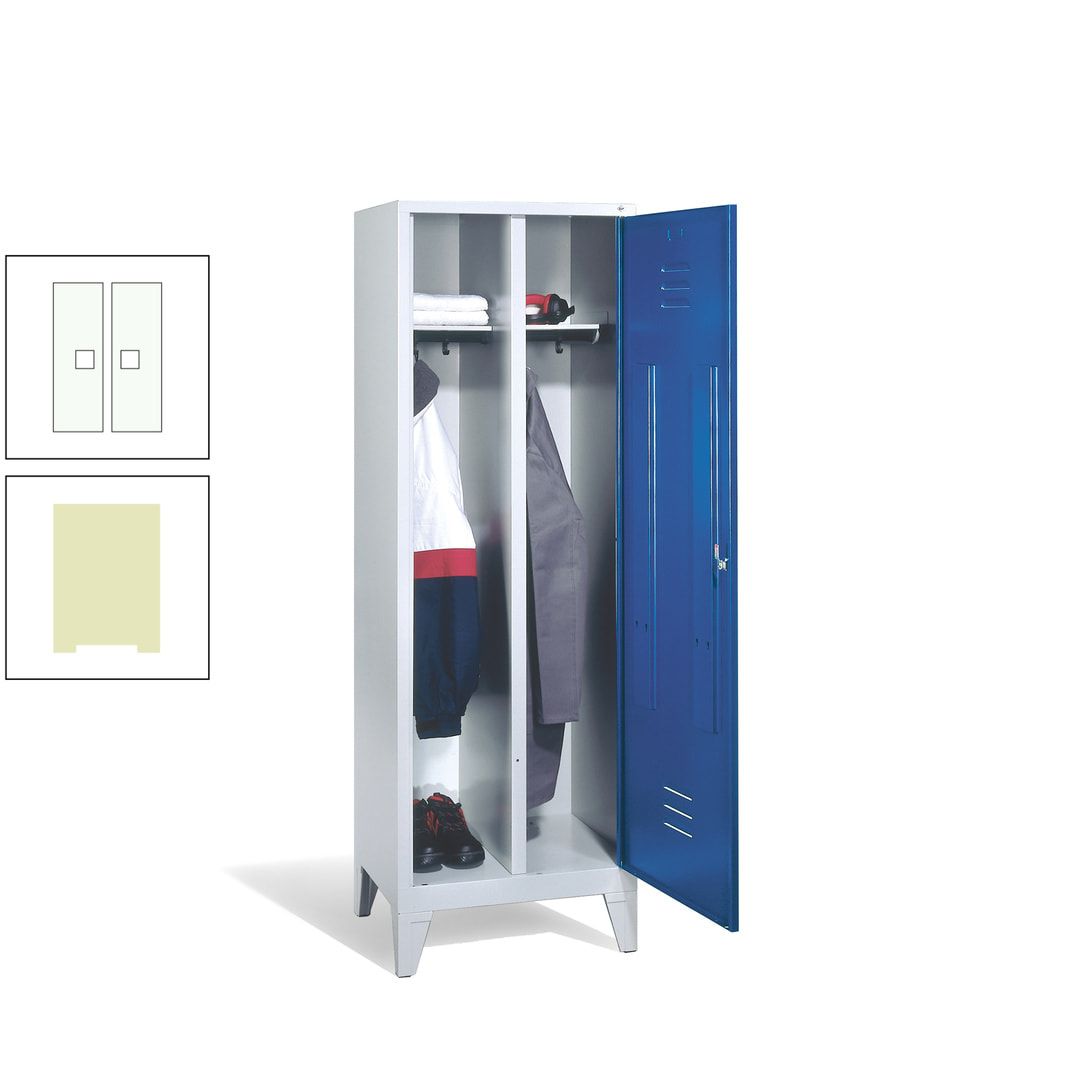 Doppel-Spind mit Großtür, Garderobenschrank mit Füßen, 2 Abteile a 300 mm, Korpus anthrazitgrau, Tür anthrazitgrau, 1.850 x 610 x 500 mm (HxBxT)