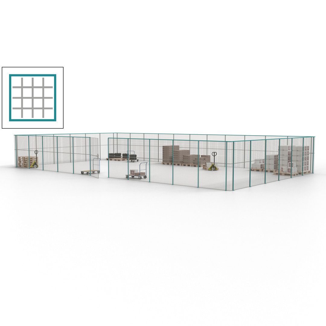 Maschinen Schutzgitter - Hallentrennwand - Sicherheitszaun - Tür - 51 m - 2.200 x 16.900 x 9.400 mm (HxBxT) - enzianblau