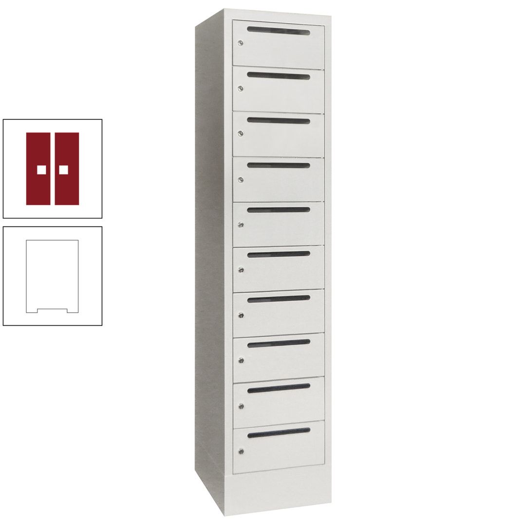 Postverteilerschrank, Schließfachschrank, 1 Abteil a 400 mm, 10 Fächer, 1.850 x 400 x 500 mm (HxBxT), Korpus anthrazitgrau, Front anthrazitgrau